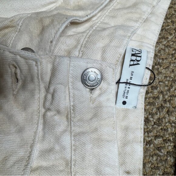 Zara Double Waistband Boho Freyed Tan and Cream wide leg Jeans NWOT Sz 6 - Picture 3 of 15